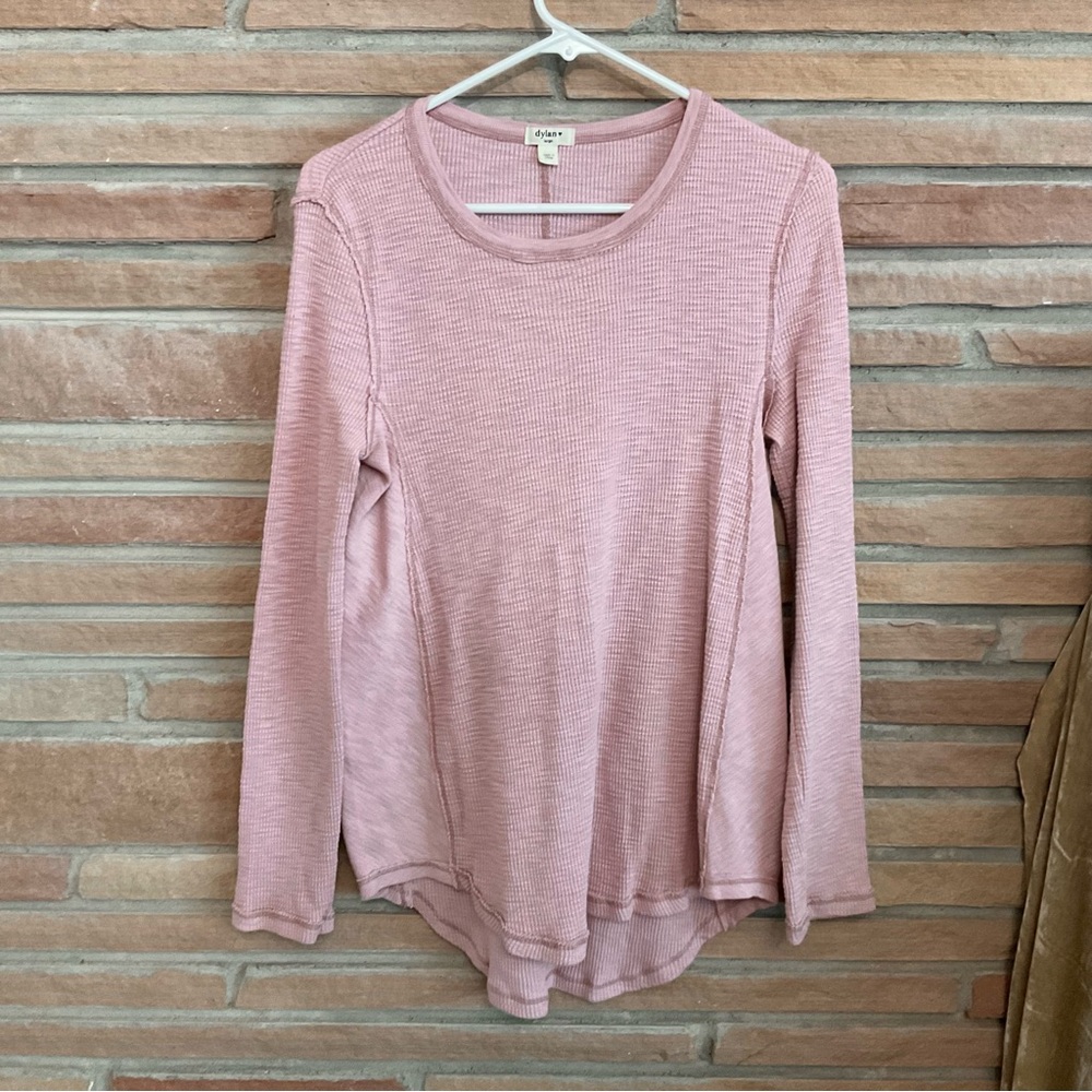 Dylan Waffle Knit Long Sleeve Tunic Top Dusty Pink Large